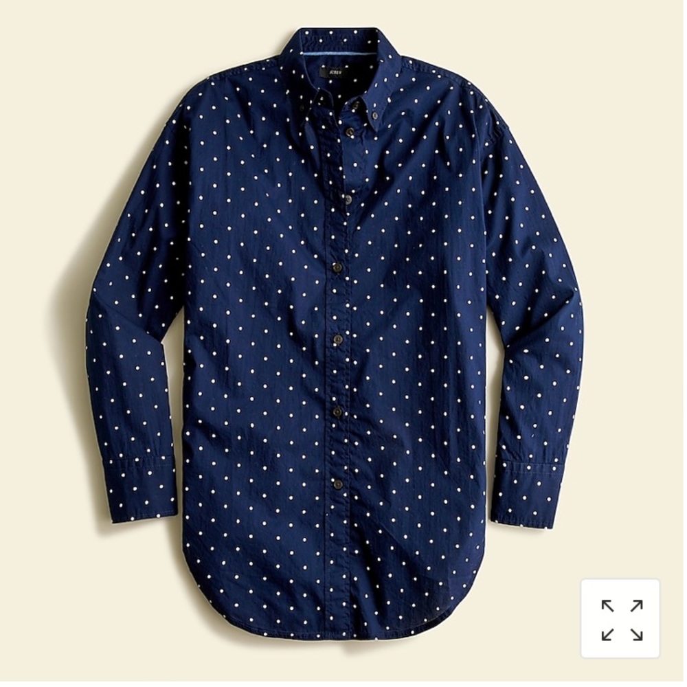NWT J.Crew Relaxed-Fit Lightweight Cotton Poplin Shirt In Dots-Size 6-Dark Navy